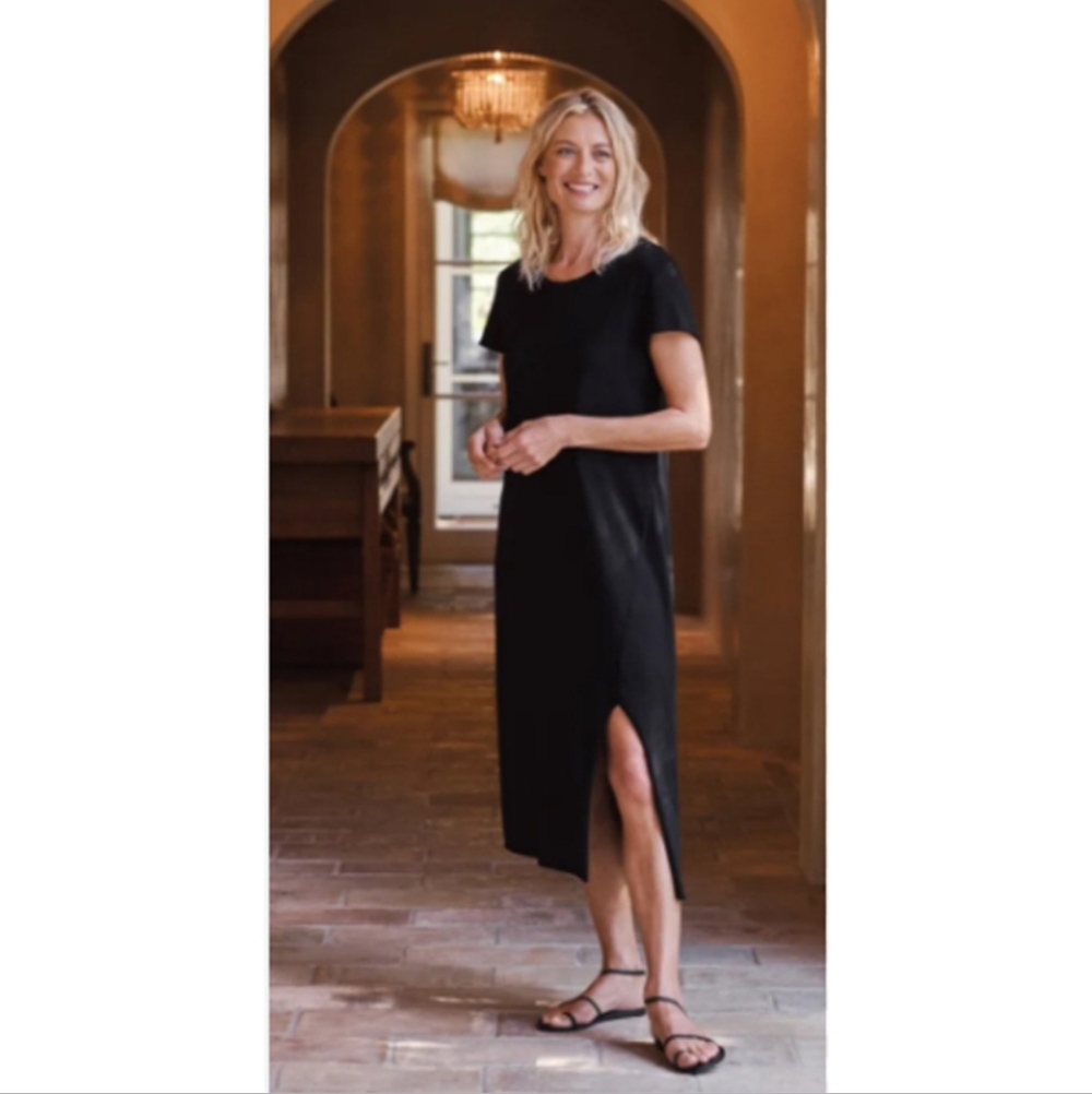 Frank & Eileen CottonTee Lab Raw Edge Short Sleeve T-shirt Dress Black - L